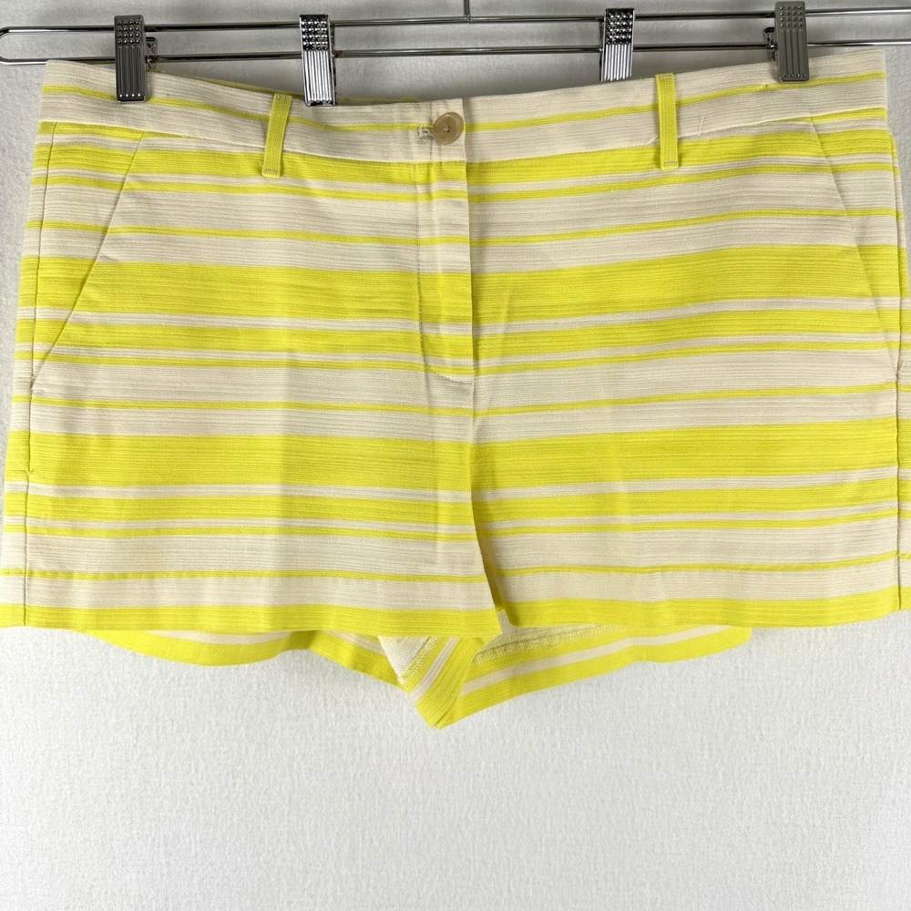 Gap Womens Sz 14 Citrus Yellow White Stripe 100% Cotton Chino Shorts 3" Inseam